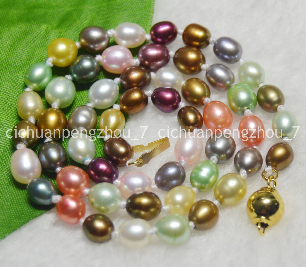 Natural 6-7mm Multicolor Genuine Freshwater Cultured Rice Pearl Necklace 18”
