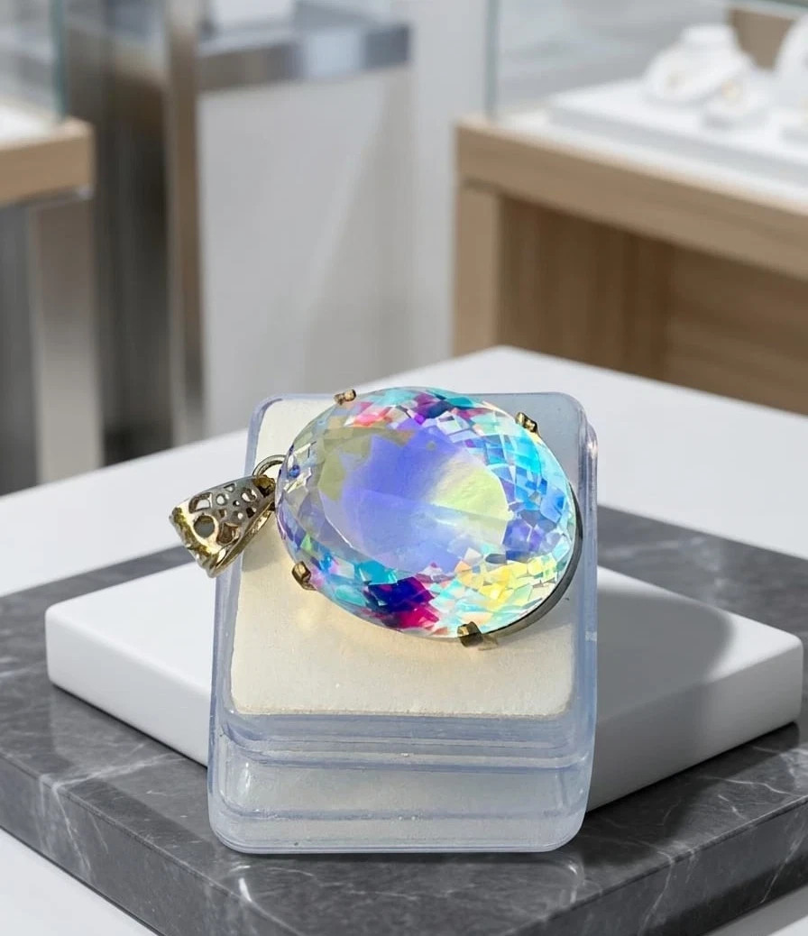 GIE Certified Mystic Topaz Pendant 925 Solid Silver 74.58 CT Oval Cut Gemstone A