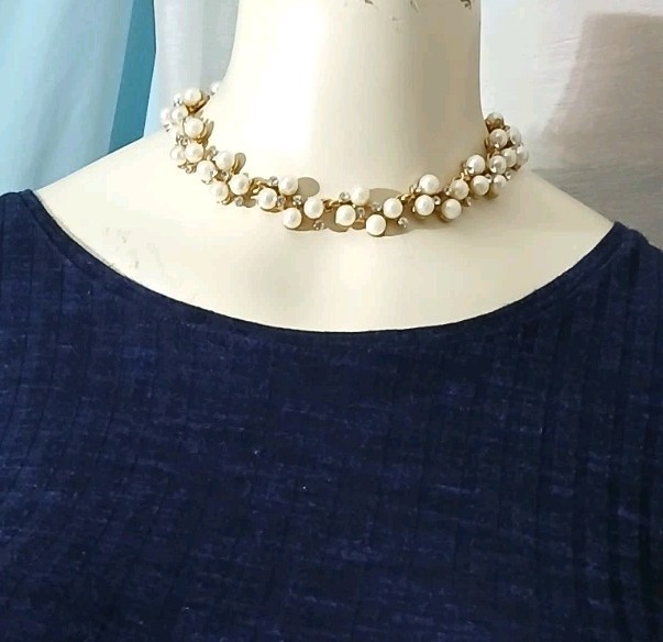 Betsey Johnson Faux Pearl and Rhinestone Cluster Collar Necklace Coquette…