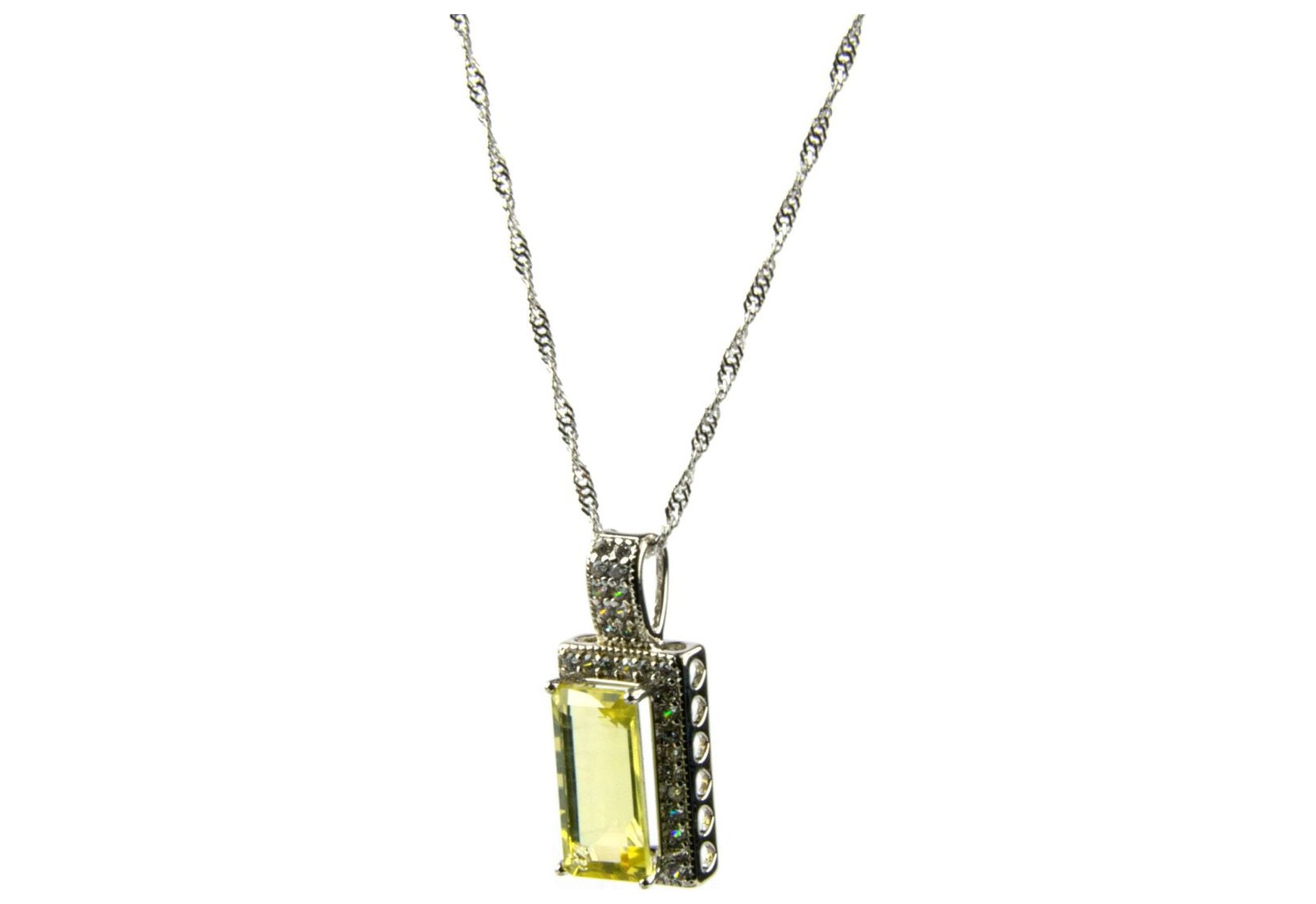 Gold Coast Women’s 14k White Gold Plated Lemon Quartz Pendant & 21″ Necklace Set