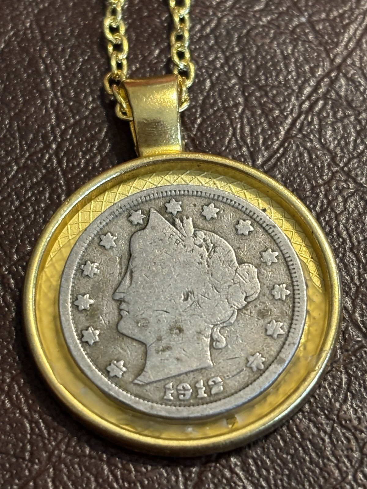 1912 Liberty Nickel on a Gold Tone Chain