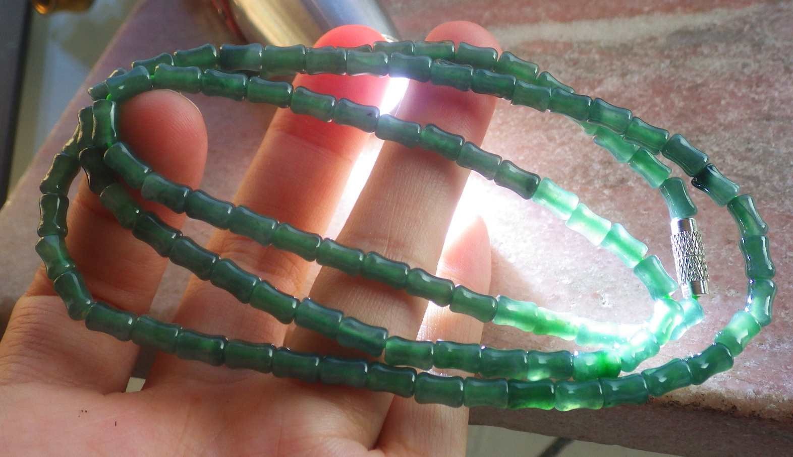 1 Pcs Video Certified Natural A Jade Jadeite Bamboo Bead Necklace 项链 122924