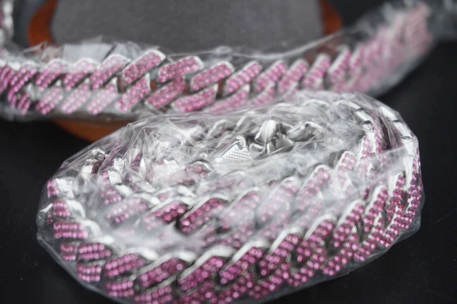 Neckless – Silver Stainless W/Pink CZ Stones 10mm 8″ Brac 22″ Neck (NEW) Wrapper