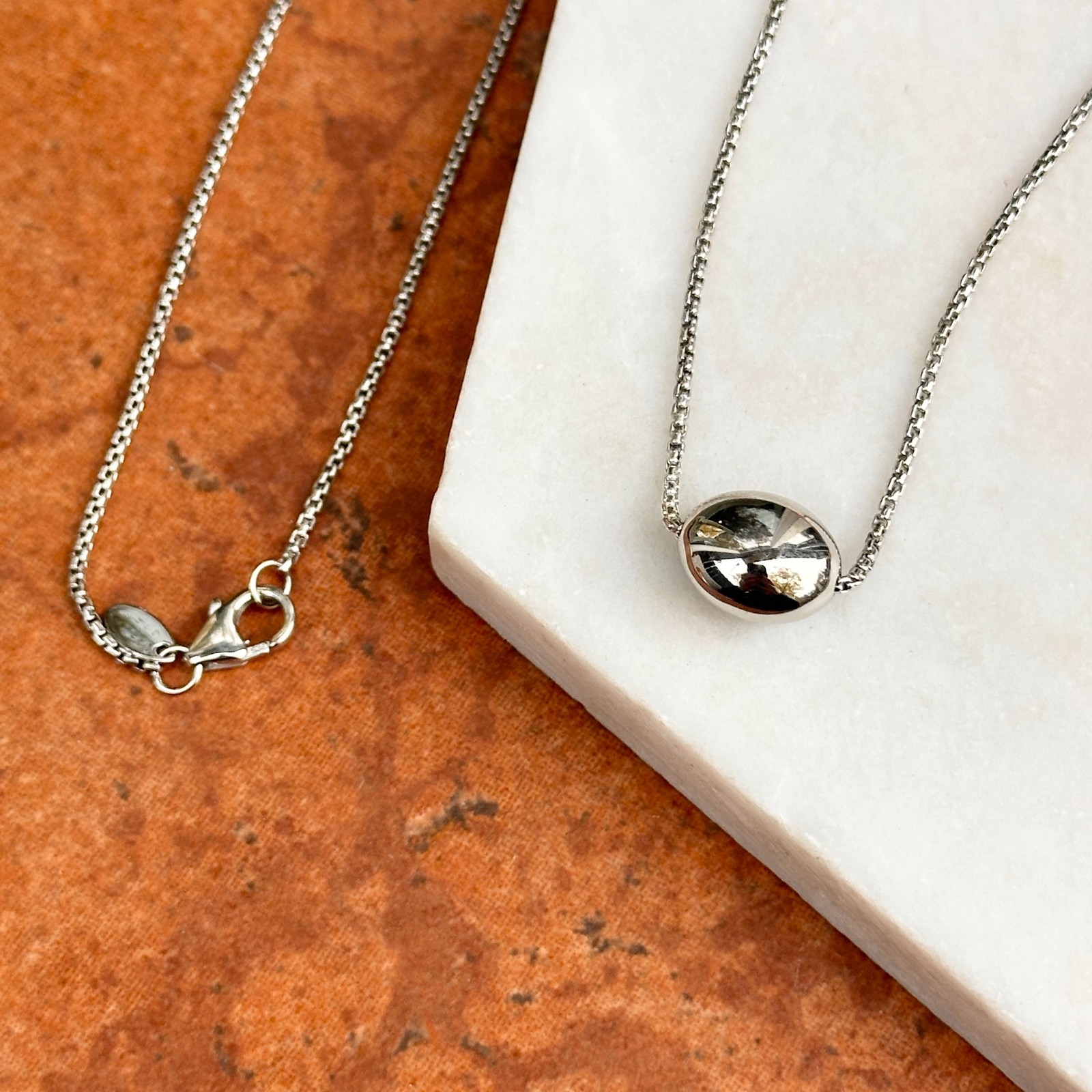 Sterling Silver Bean Pendant Venetian Box Chain Necklace 18”