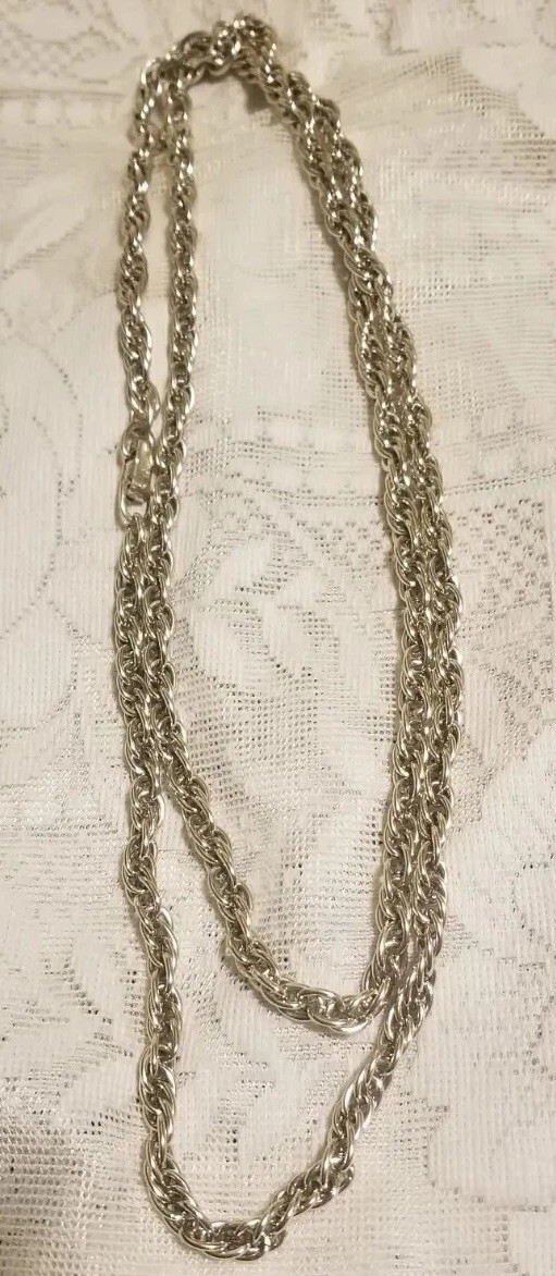 Vtg Western Germany Signed Necklace Silvertone Twist Smooth Texture 52″ Aluminu