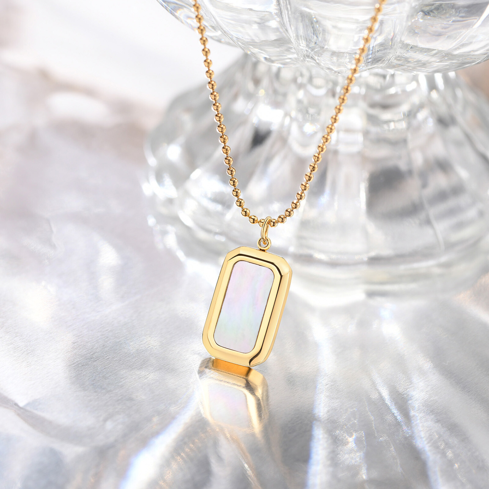 Stainless Steel Shell Square Brand Pendant Necklace Gold Women’s Fashion Jewelry