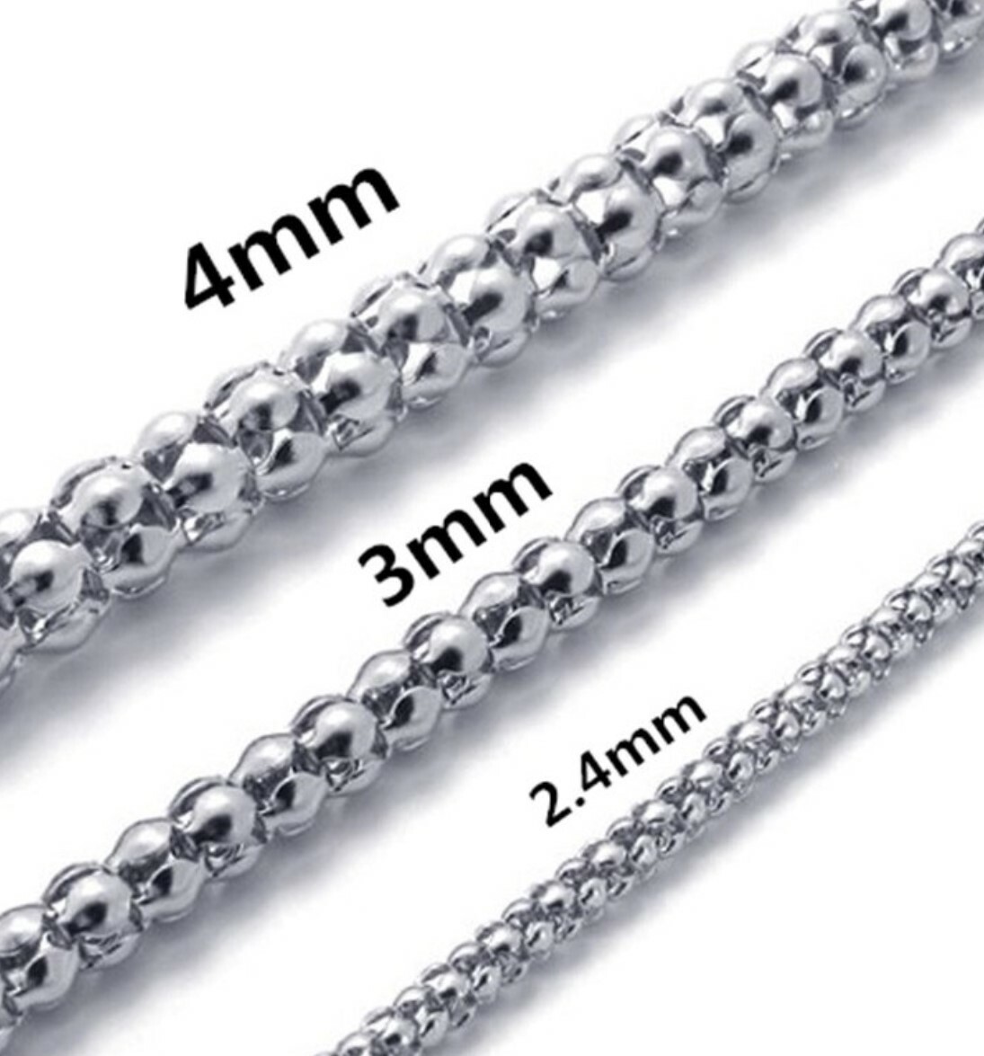 Stainless Steel Popcorn Chain 2.4 mm 22,24,26,28 in