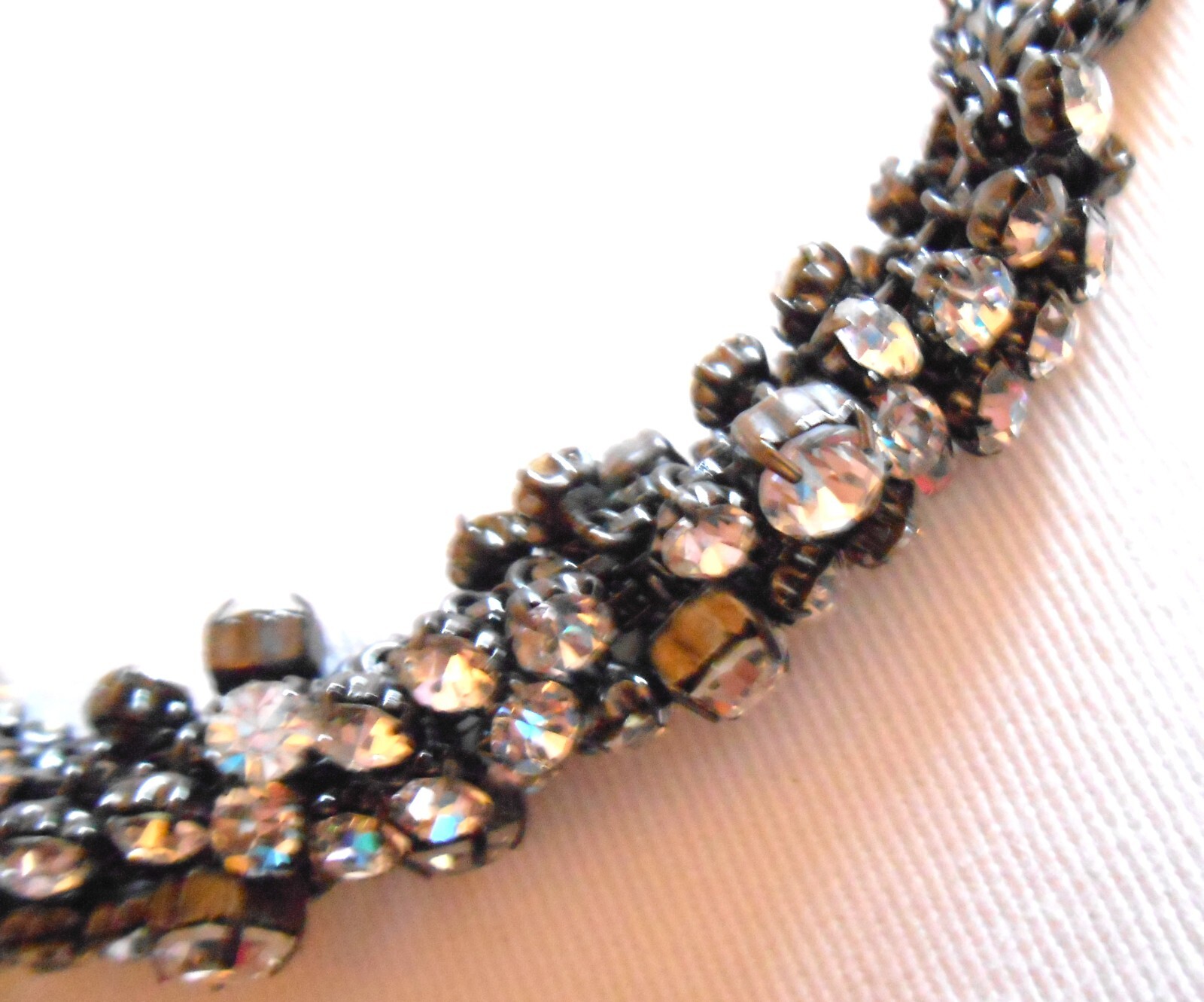 Jaeger London Sparkle Tubular Statement Necklace crystal grey chains signed vgc