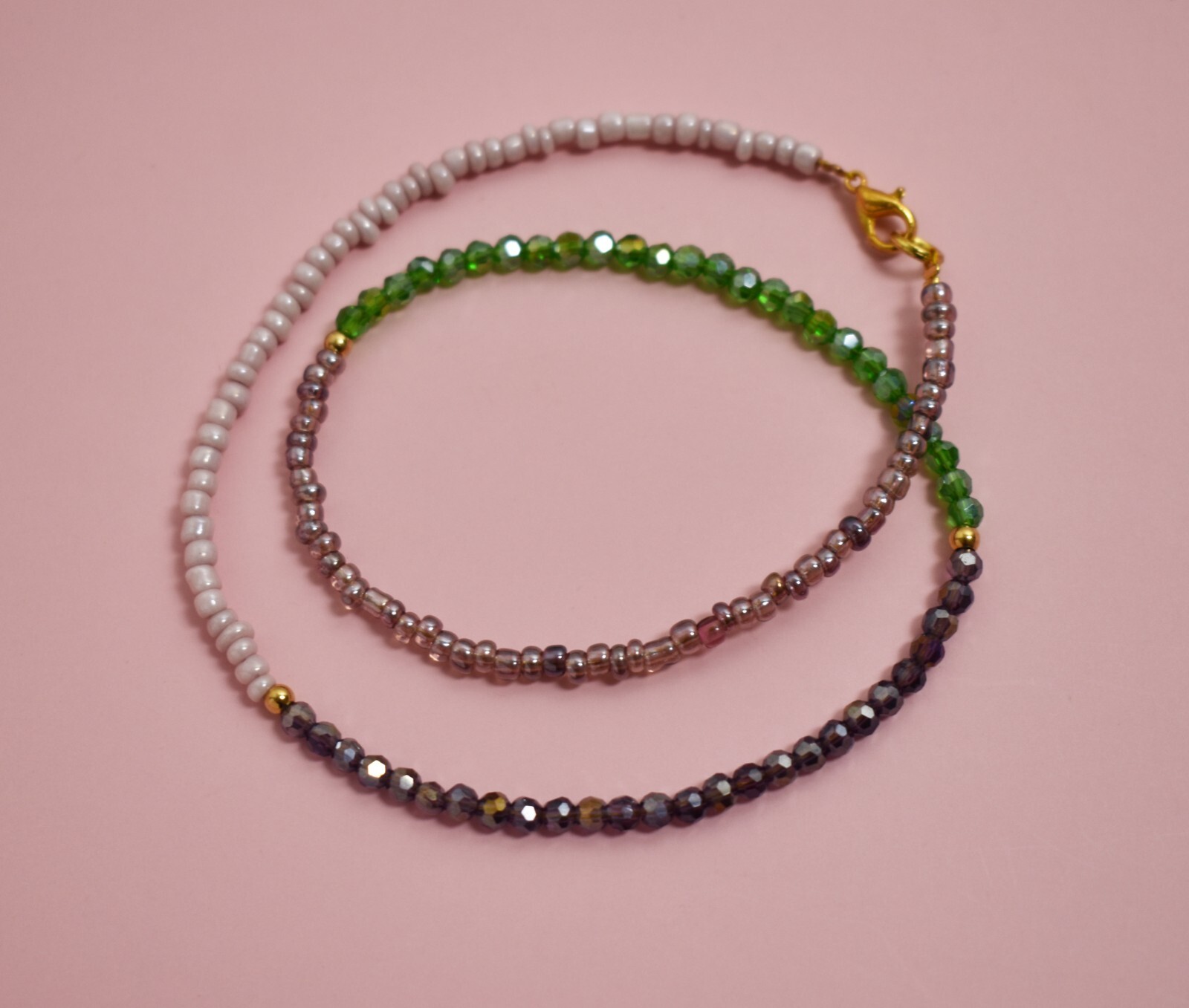 Multi bead necklace handmade, multicolor seed bead choker