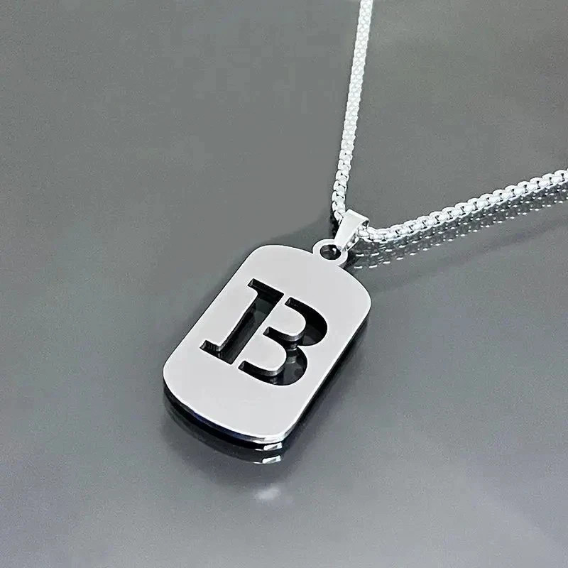 Fashion Punk A-Z Initial Tag Letter Stainless Steel Pendant Necklaces for Men