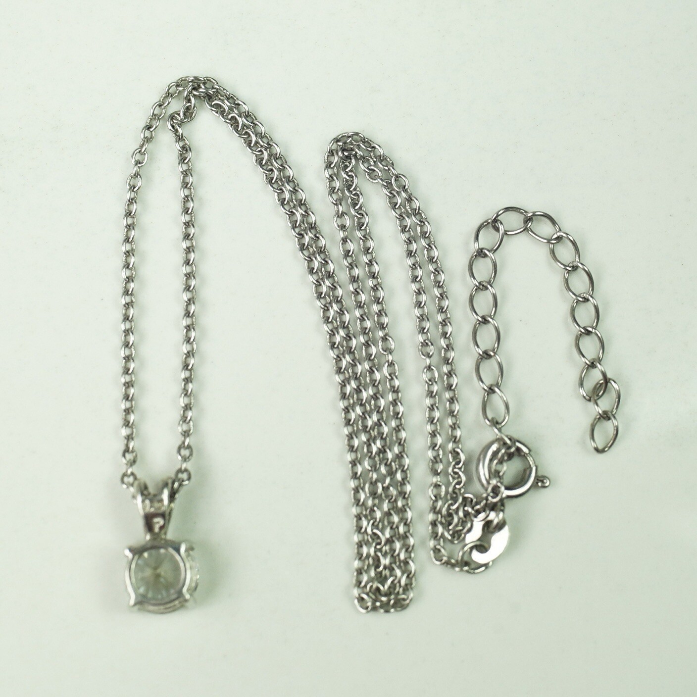 Sterling Silver Cable Chain Clear Colorless Round CZ Pendant Necklace