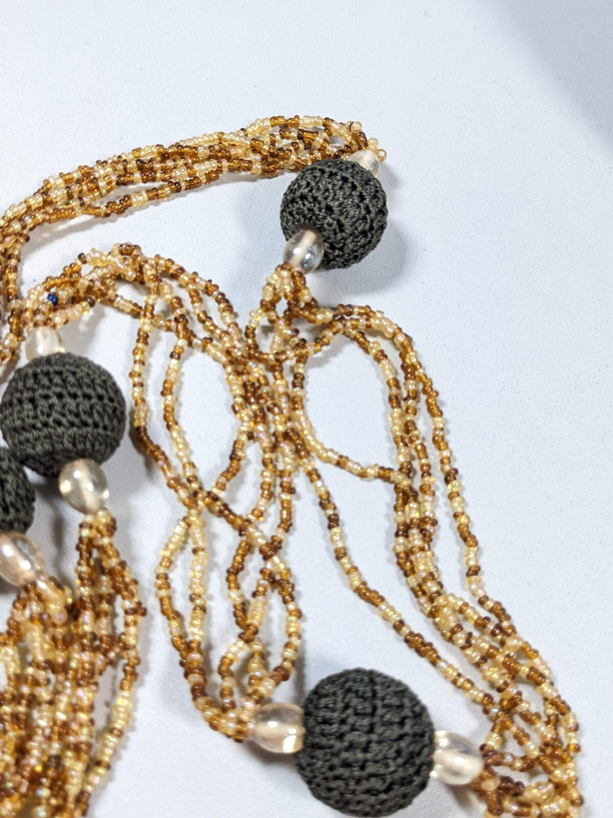 Brown Glass Bead Crochet Round Station Bead Long Necklace 52 inches Tribal Style
