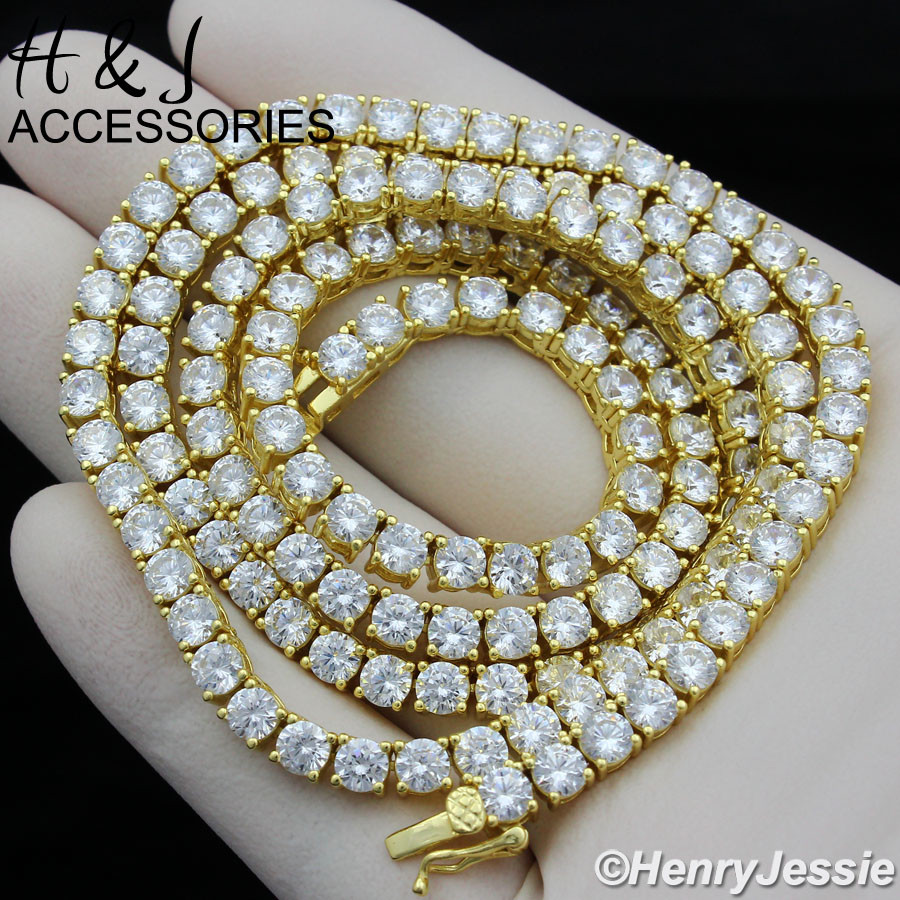 MEN 14K GOLD PLATED 16″-30″X4MM GOLD BLING 1 ROW TENNIS CZ CHAIN NECKLACE*BGN2