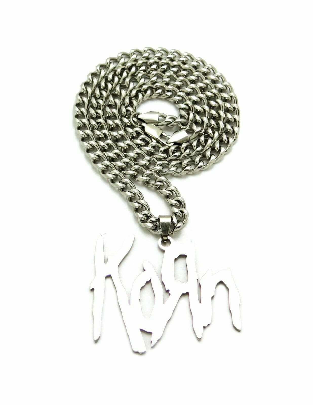 Metal Band Korn Pendant & 6mm 20″ 24″ 30″ Cuban Chain Stainless Steel Necklace