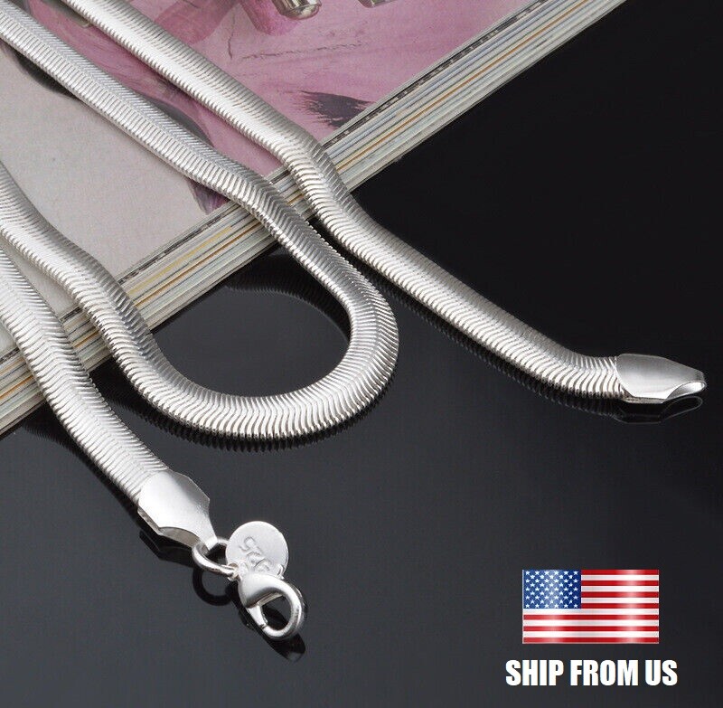 Solid 925 Sterling Silver Italian Flexible Flat Herringbone Chain Necklace Party