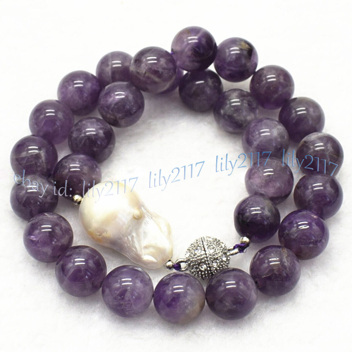 Real Natural Amethyst Round Gemstone White Keshi Baroque Pearl Necklace 6-14mm