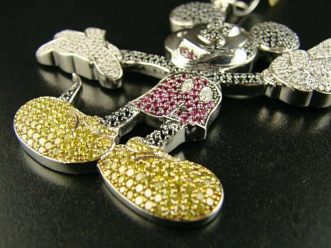 4Ct Round Cut Lab Created Trio Diamond Mickey Mouse Pendant 14KWhite Gold Plated