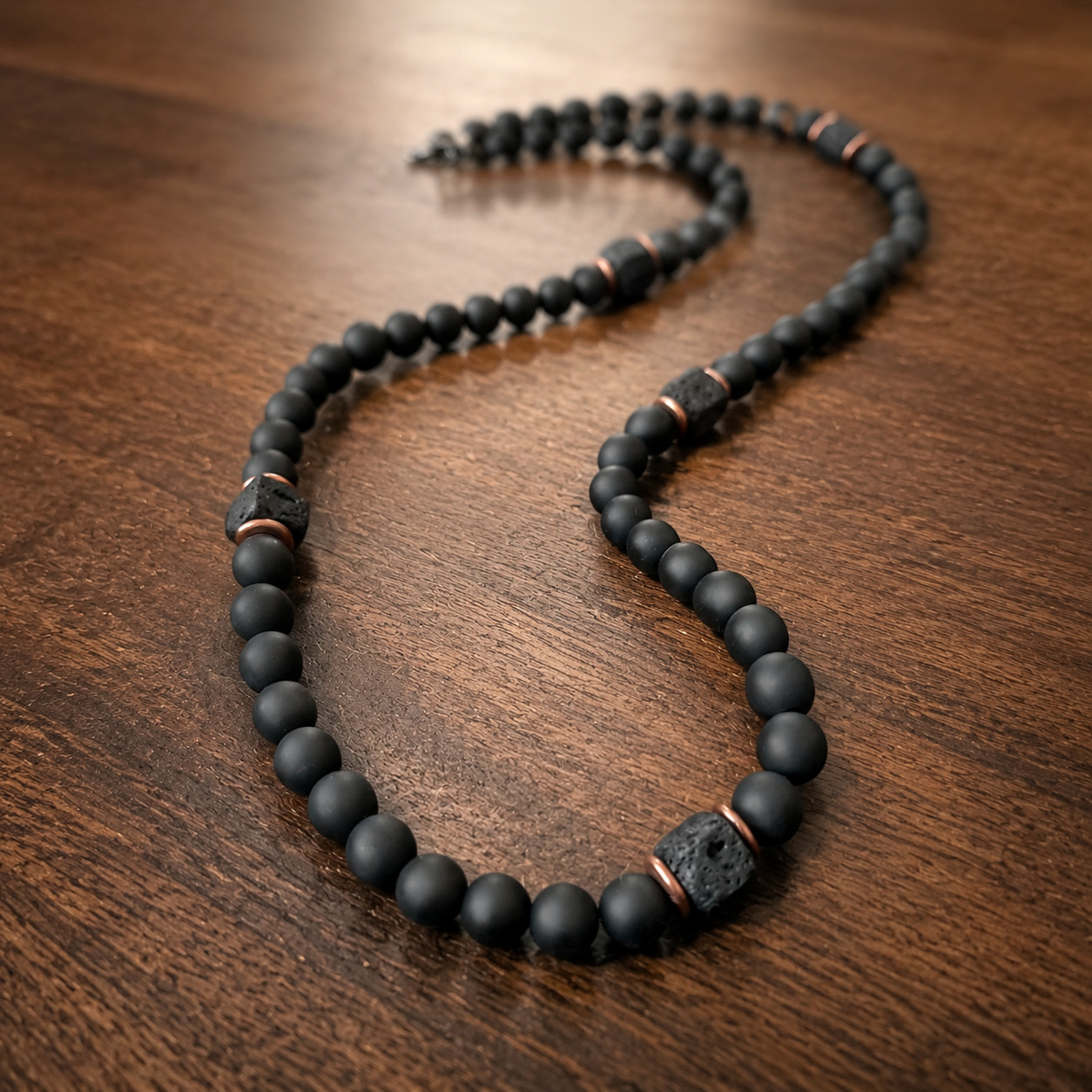 Matte Black Onyx Lava Rock Beaded Necklace 10mm Natural Stone Mens Mala Jewelry