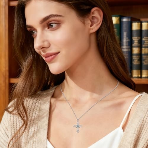 925 Sterling Silver Turquoise Cross Necklace Pendant 34x26mm Celtic A