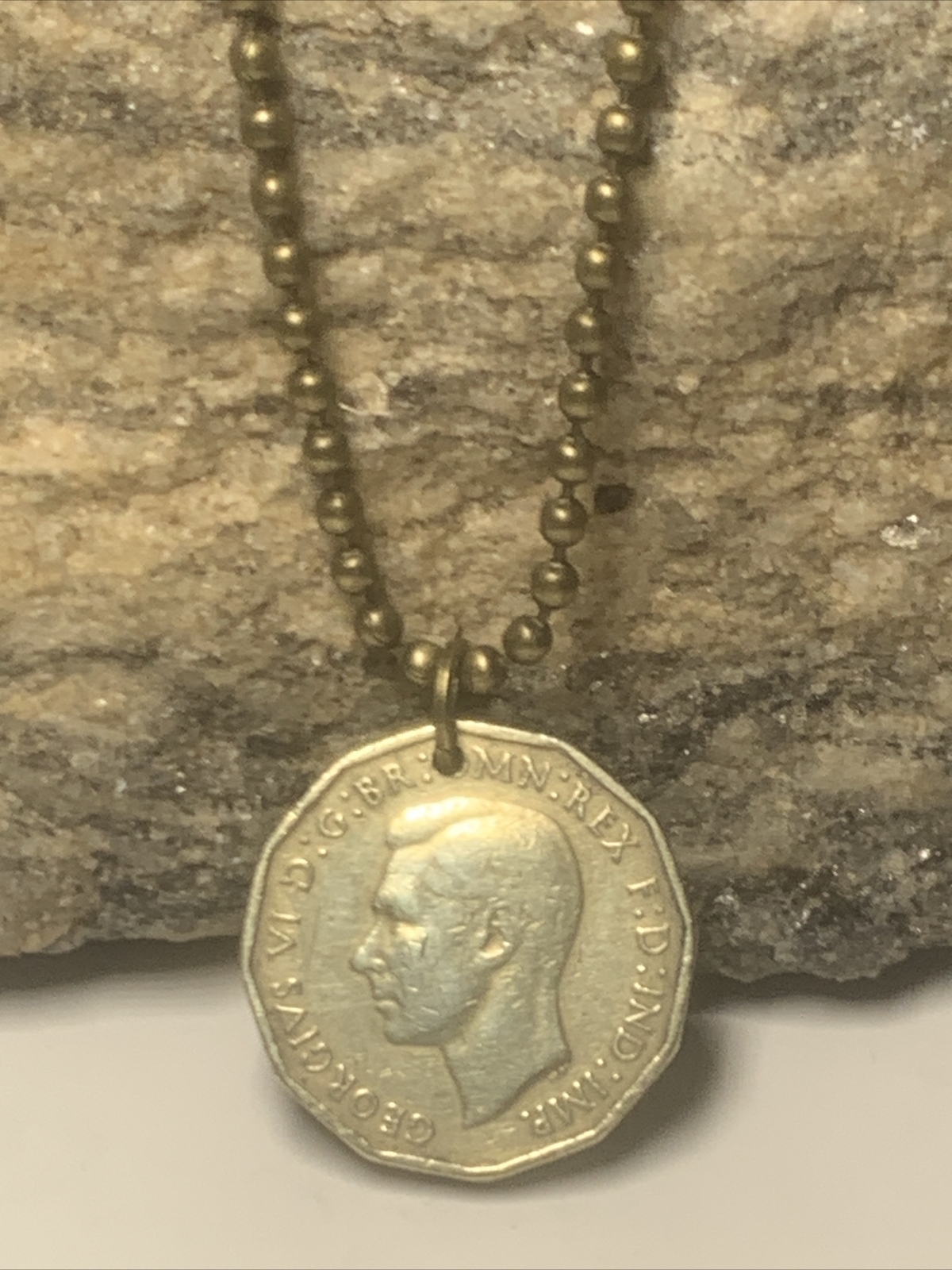 1937 UK 3 Pence Coin Pendant Unisex 22″ Necklace. London. King George VI. A1