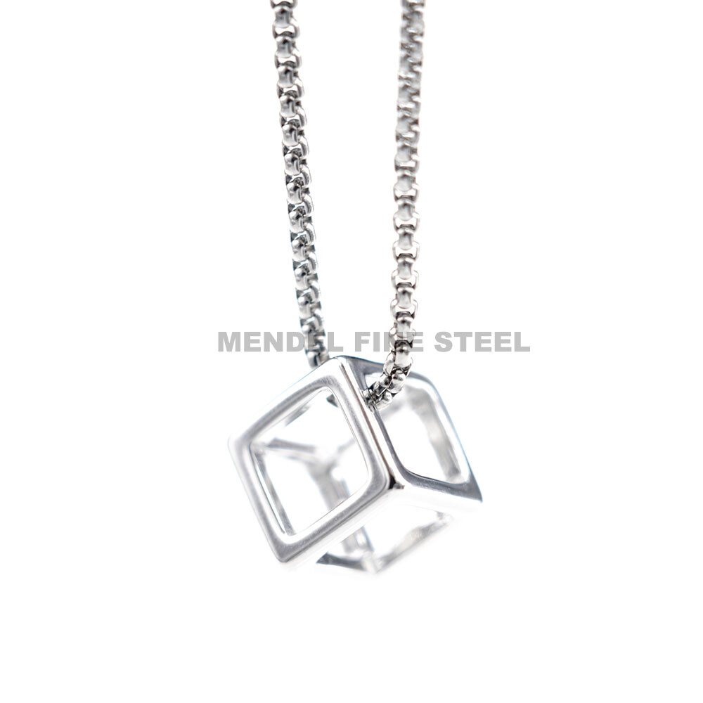 MENDEL Fashion Mens Womens Geometry Charm Cube Pendant Necklace For Women Men