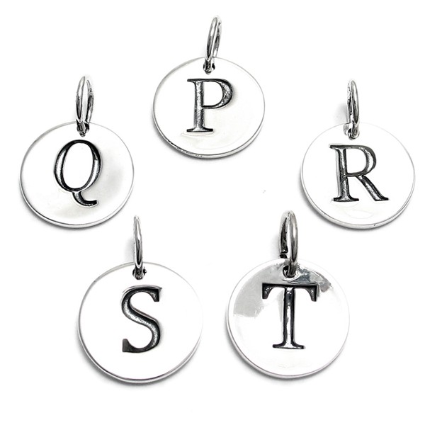 925 Sterling Silver Round Initial Charm Pendant Choose a Letter