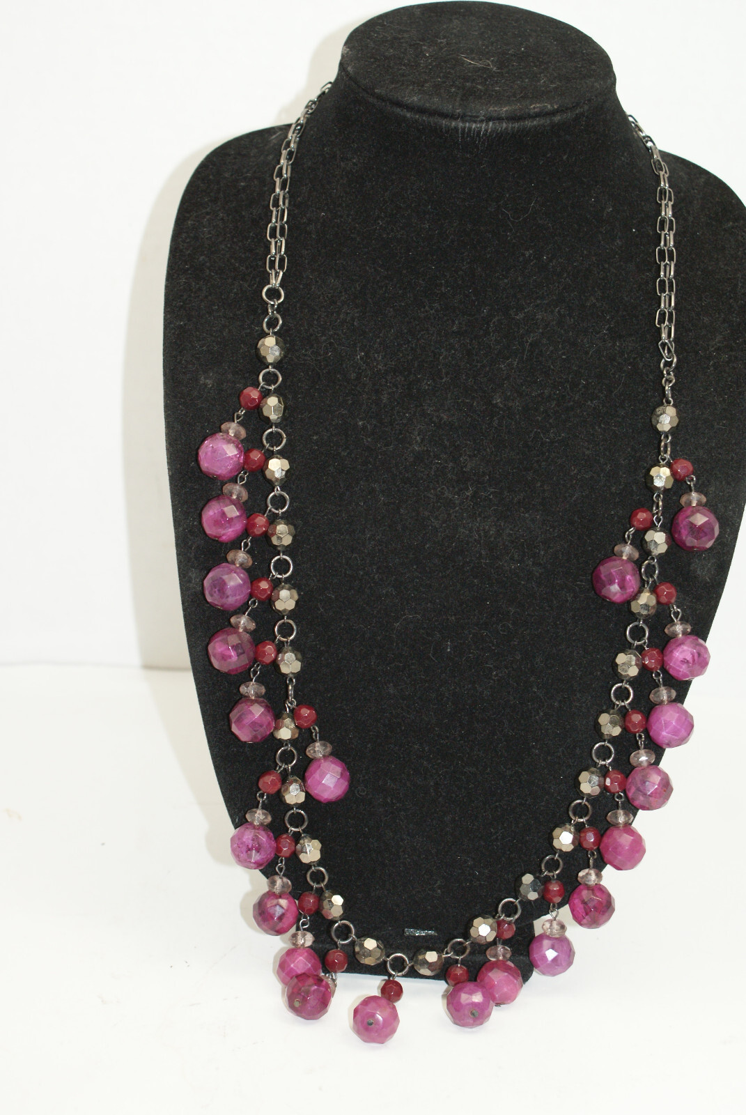 Multistrand Layered 18″ to 32″ Gun Metal Black Purple Red Beaded Necklaces Lot 4
