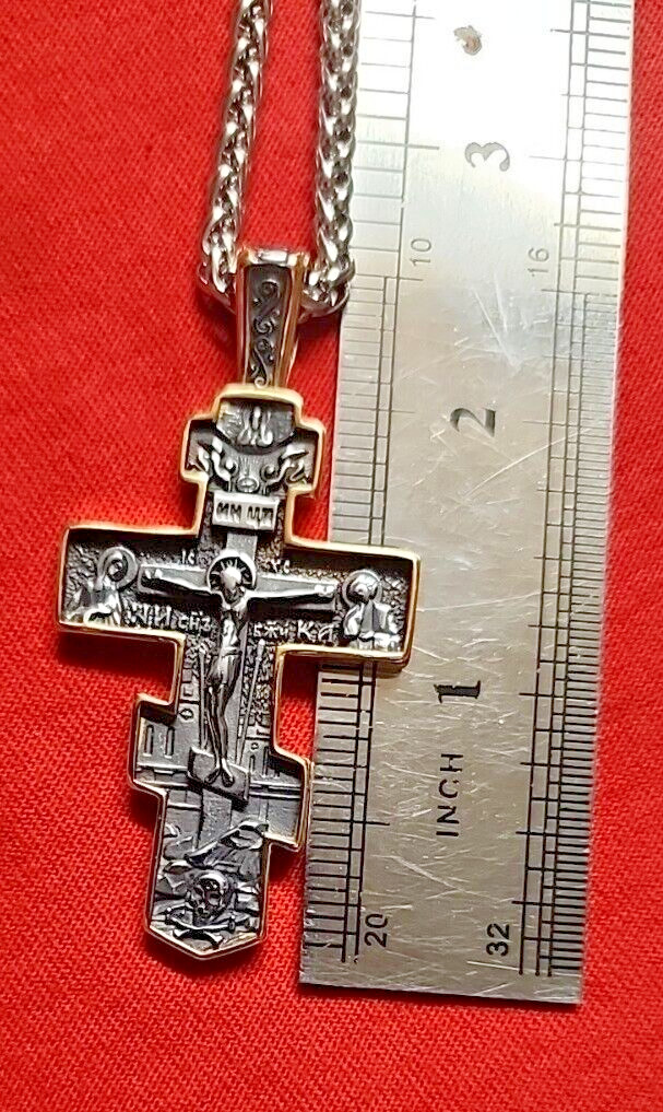 CHRISTIAN Orthodox Crucifix Gold Cross Pendant S’Steel Necklace NEW *TAG *