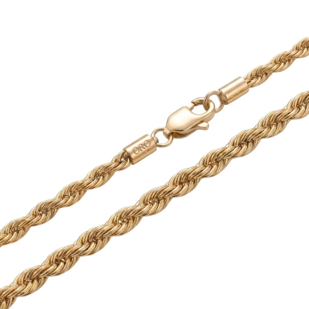 6mm Gold Plated Stainless Steel Rope Chain Necklace Men Women 18-30″ Italian