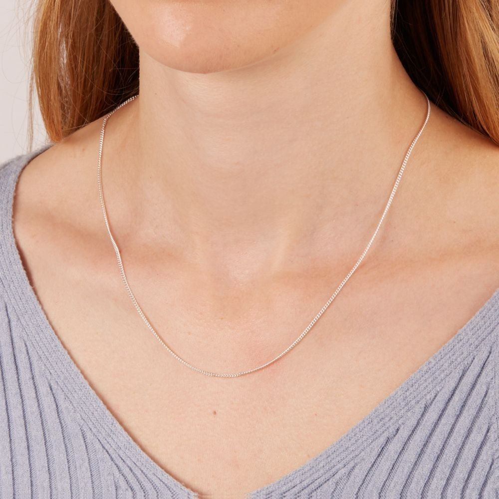 Authentic Flat Interlocking Curb Chain Links 925 Sterling Silver Necklace