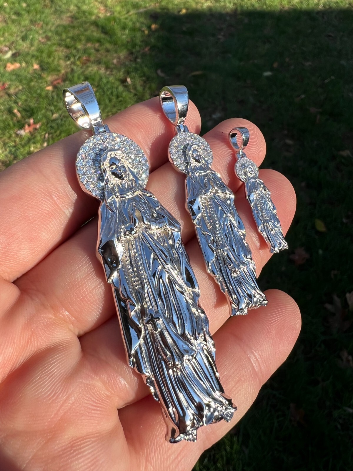 Real MOISSANITE 925 Silver Virgin Mary Guadalupe Pendant Iced Necklace – 3 Sizes