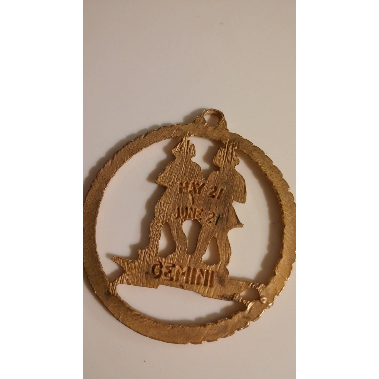 Gemini zodiac jewelry brass medallion, zodiac, gold tone