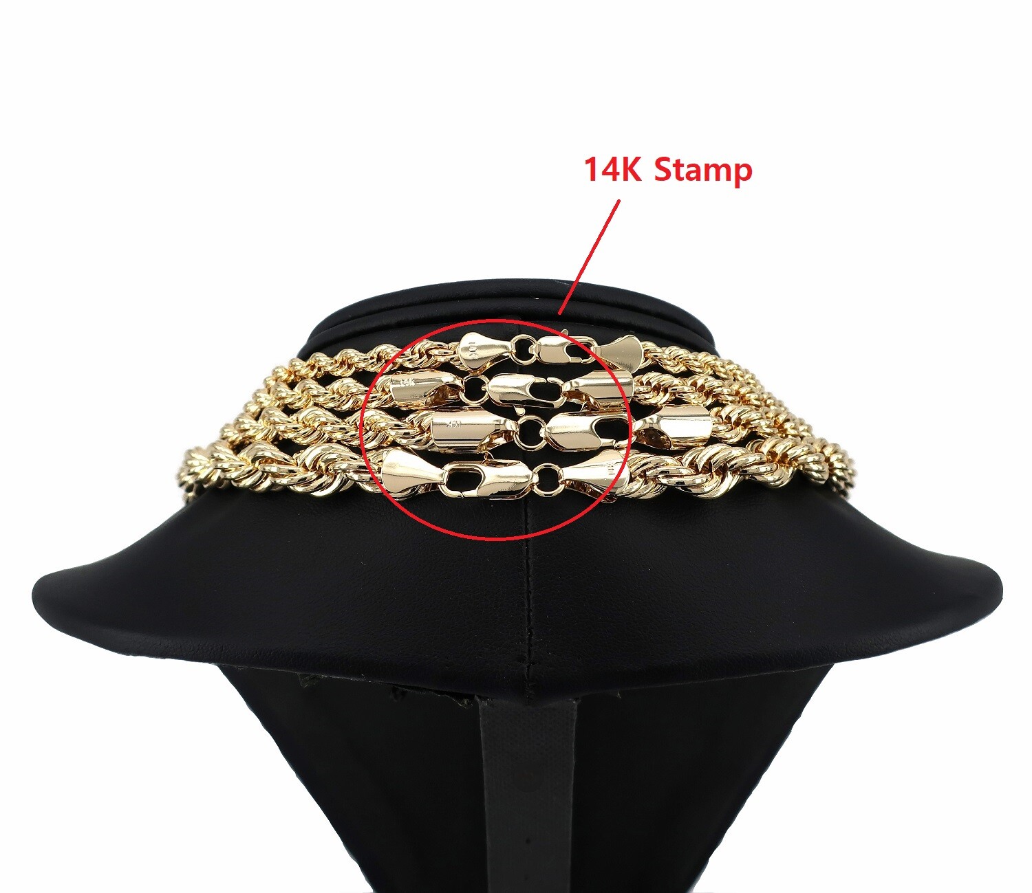 Men’s Rope Chain Necklace Bracelet 6mm 7mm 8mm 9mm Width 14K Gold Plated