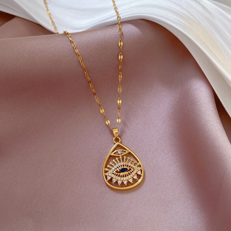Fashion Jewelry Gold Cubic Zircon Evil Eye Pendant Necklace 464