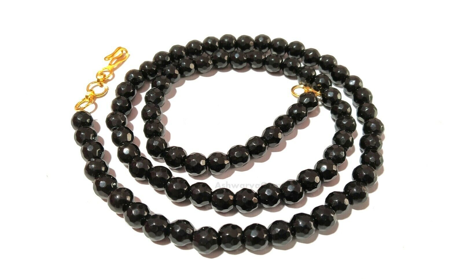 Black Chalcedony Round Ball Faceted 5.5-6mm Gemstone Beads 18″Inch 1 Necklace