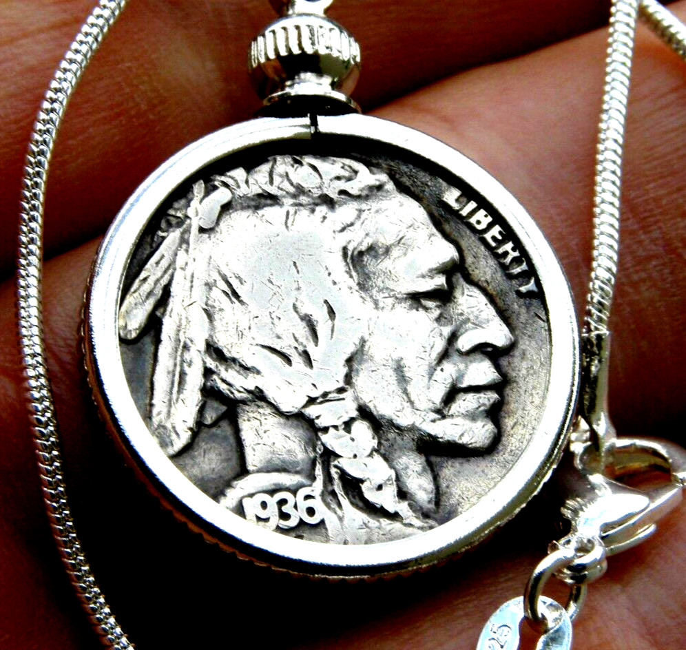 Necklace 1936 authentic Buffalo Indian Nickel coin nice gift for biker surfer