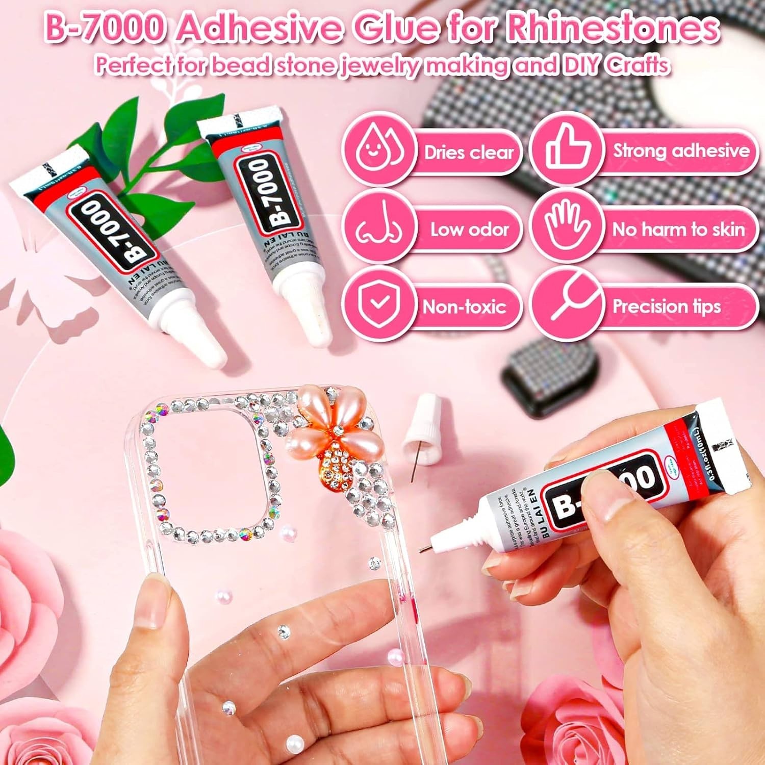 2100 Assorted Glass Rhinestones & Waterproof Adhesive for Crafting Perfection