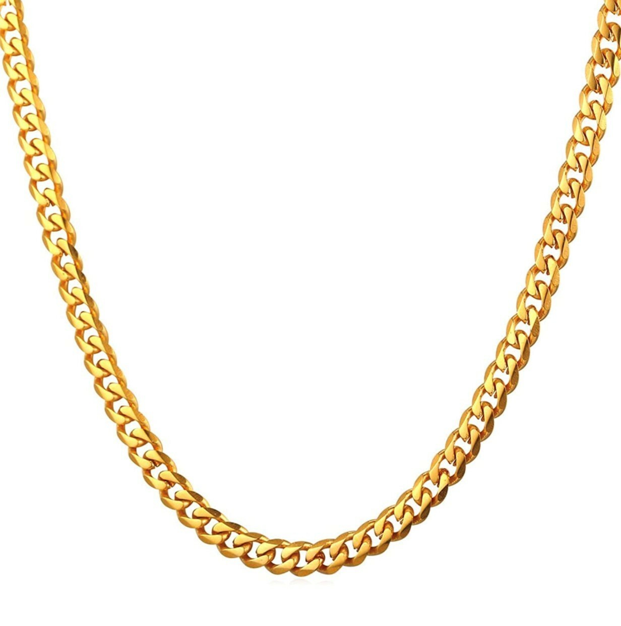 18K Gold over 316L Stainless Steel 5mm Cuban Link Curb Chain Necklace 18 inch