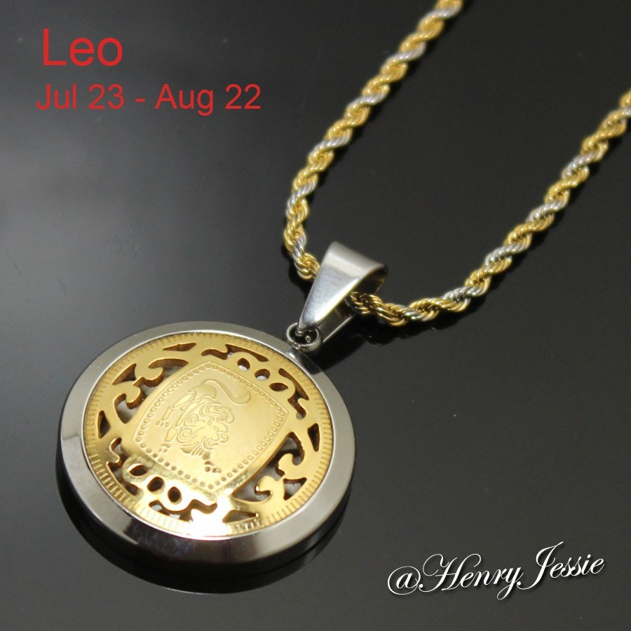24″MEN Stainless Steel 1.5mm Silver/Gold Plated Rope Chain Zodiac Sign Pendant