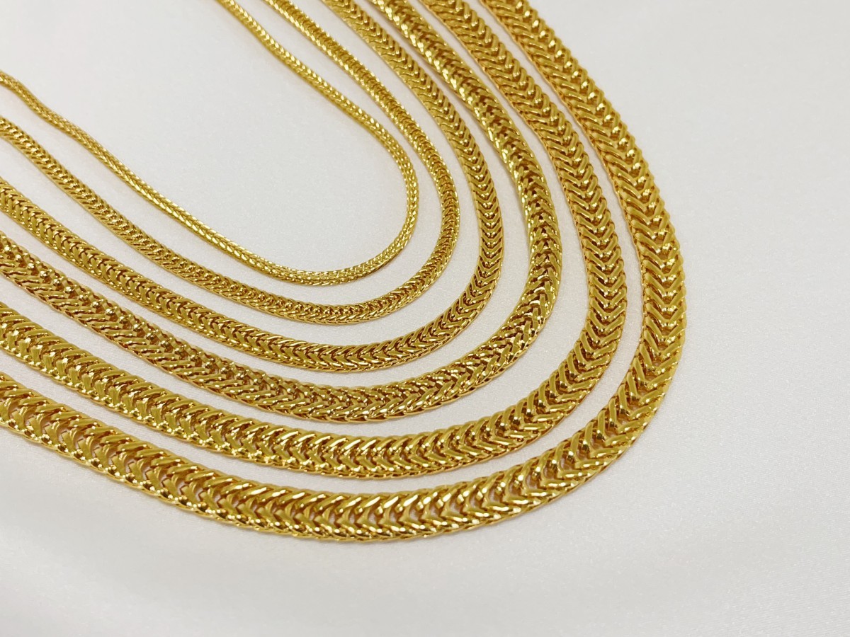 18K Yellow Gold 2mm-7mm Franco Square Box Chain Necklace Men Womens 18″- 28″