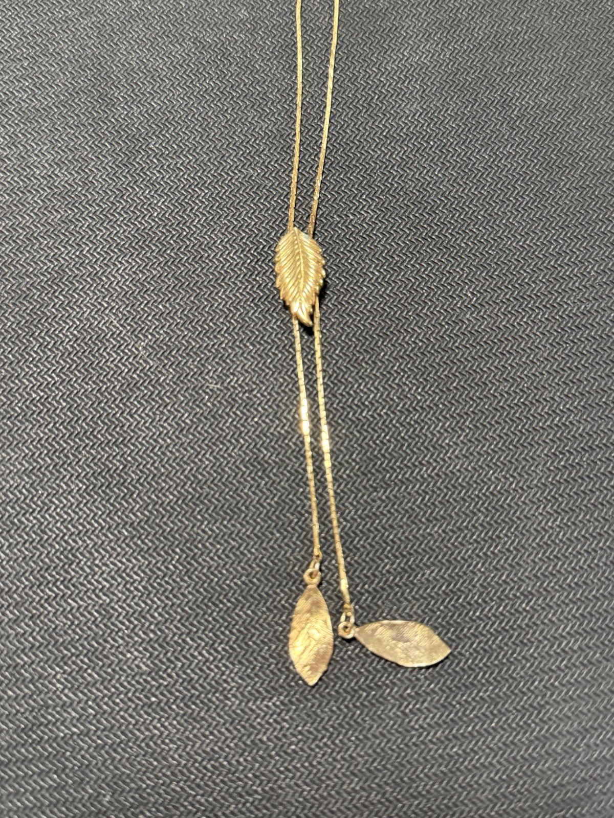 Gold Tone Metal Feather Leaf Bolo Tie Necklace