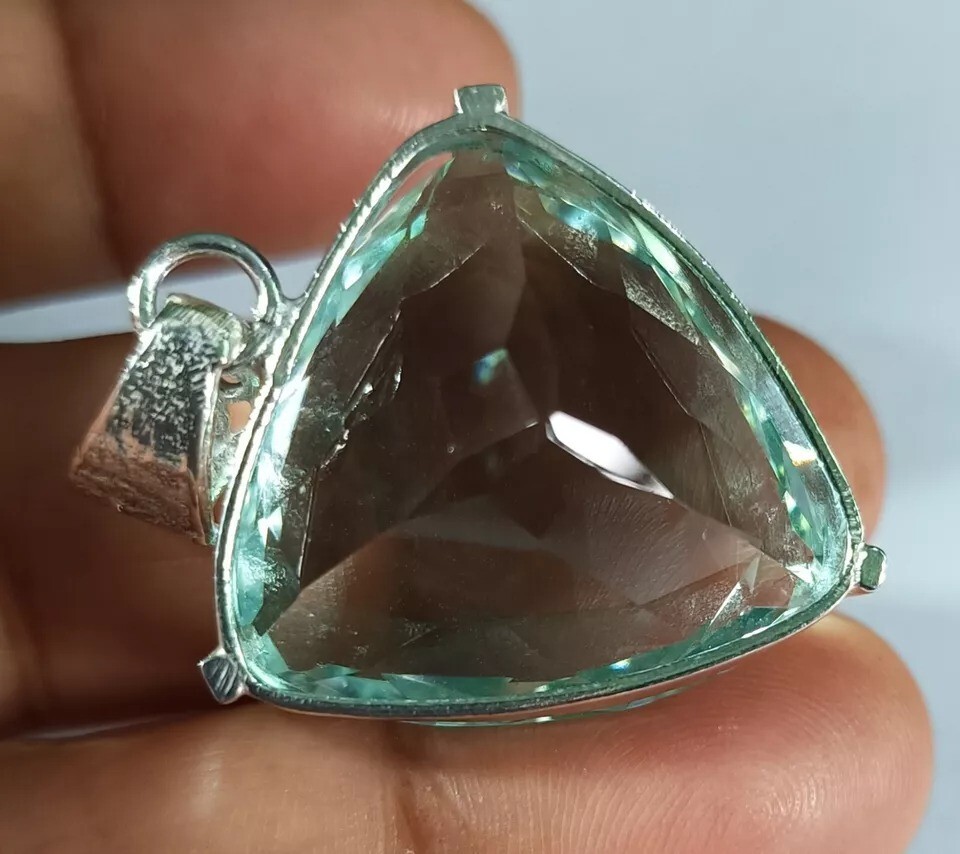 80 Ct Trillion Aquamarine Natural Topaz 925 Solid Silver Pendant Loose Gemstone