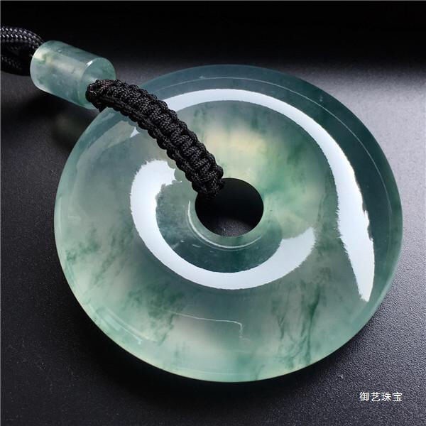 A Grade Myanmar High Ice Floating Jadeite Safety Buckle 25mm Lucky Jewelry