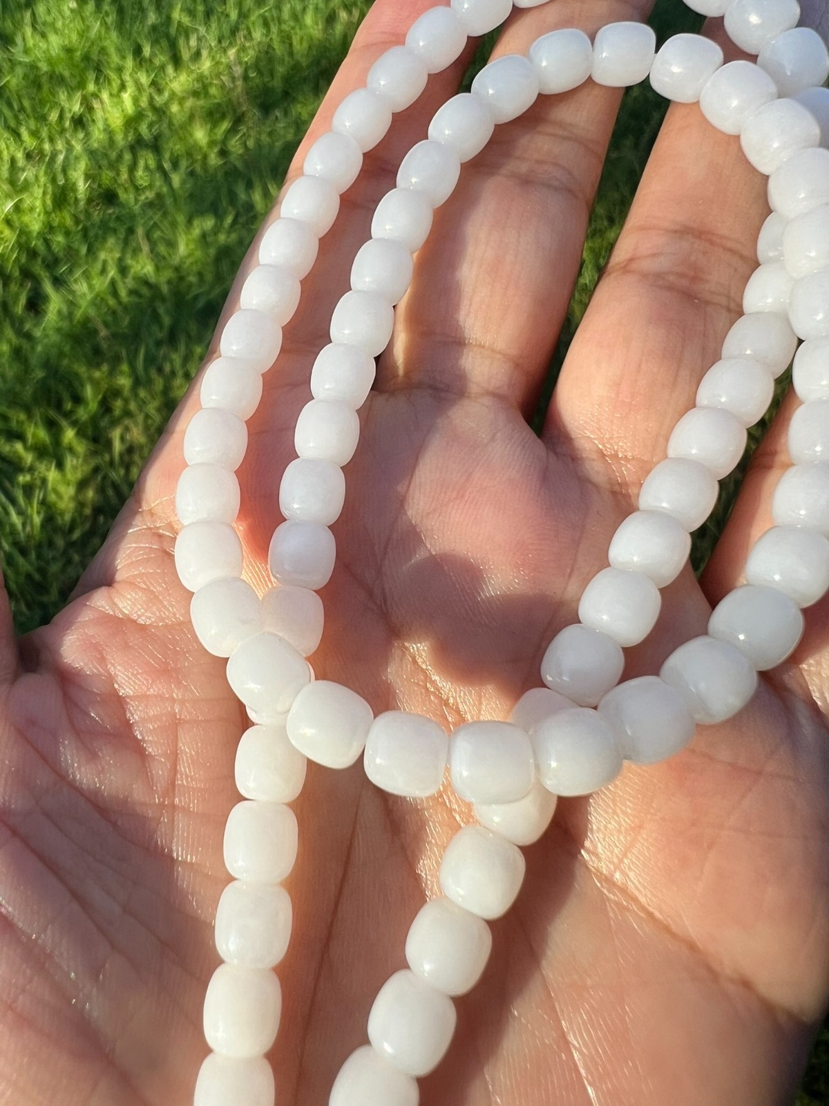 Beautiful Genuine White Nephrite Jade 6×5.8mm Beaded 18″ Necklace H386 n4