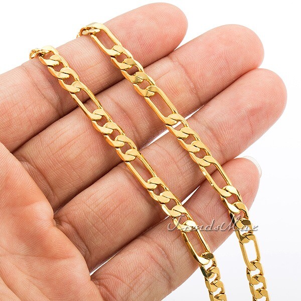 6MM 18-24″ Gold Filled Figaro Link Chain Necklace Choker Jewelry for Men Women