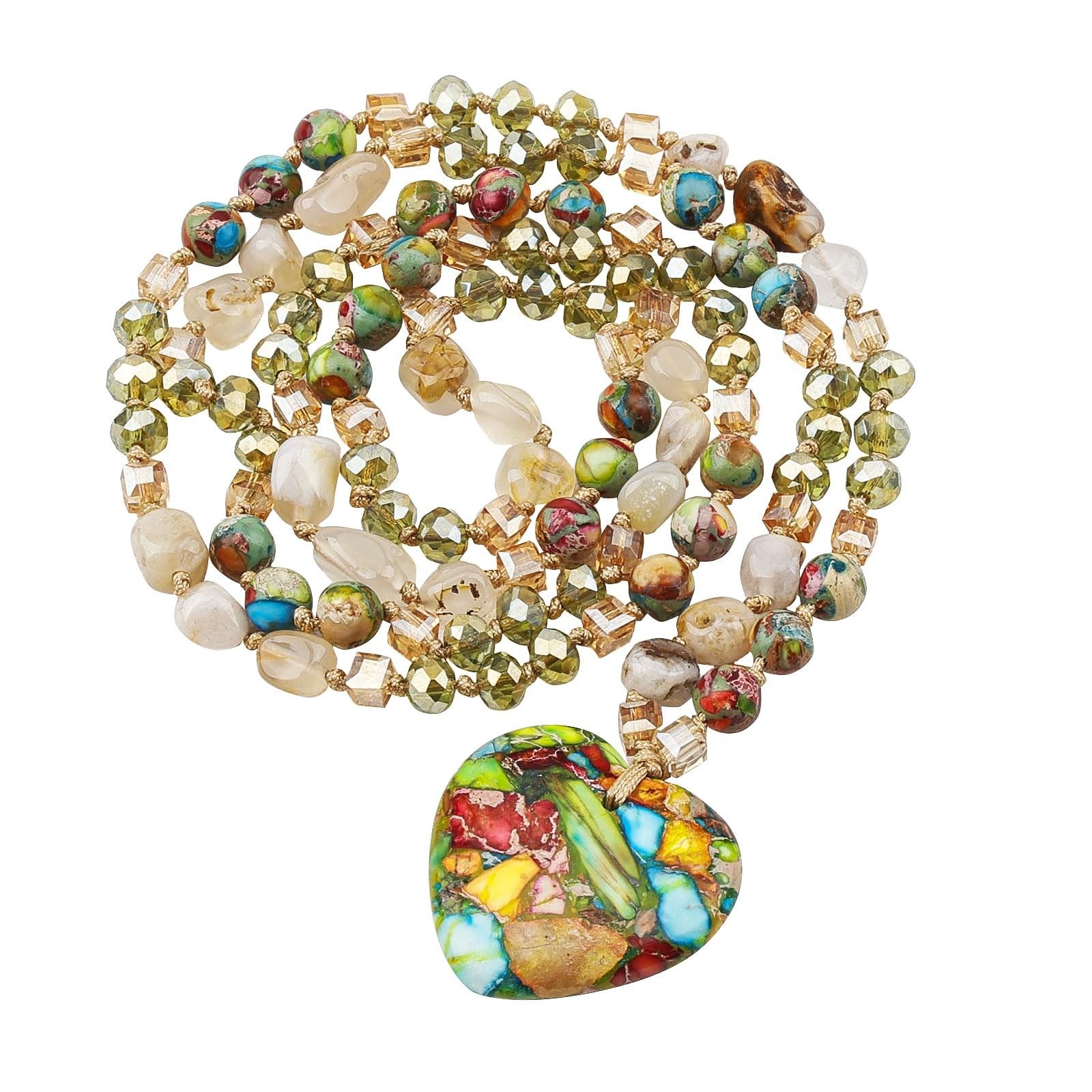 Boho Long Necklace for Women, Turquoise Waterdrop Pendant, Handmade Beaded Jewel