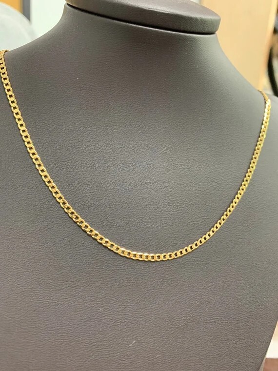 Solid Gold 2.5MM Cuban Curb Link Chain Necklace For Men Women Daily Necklace 18″
