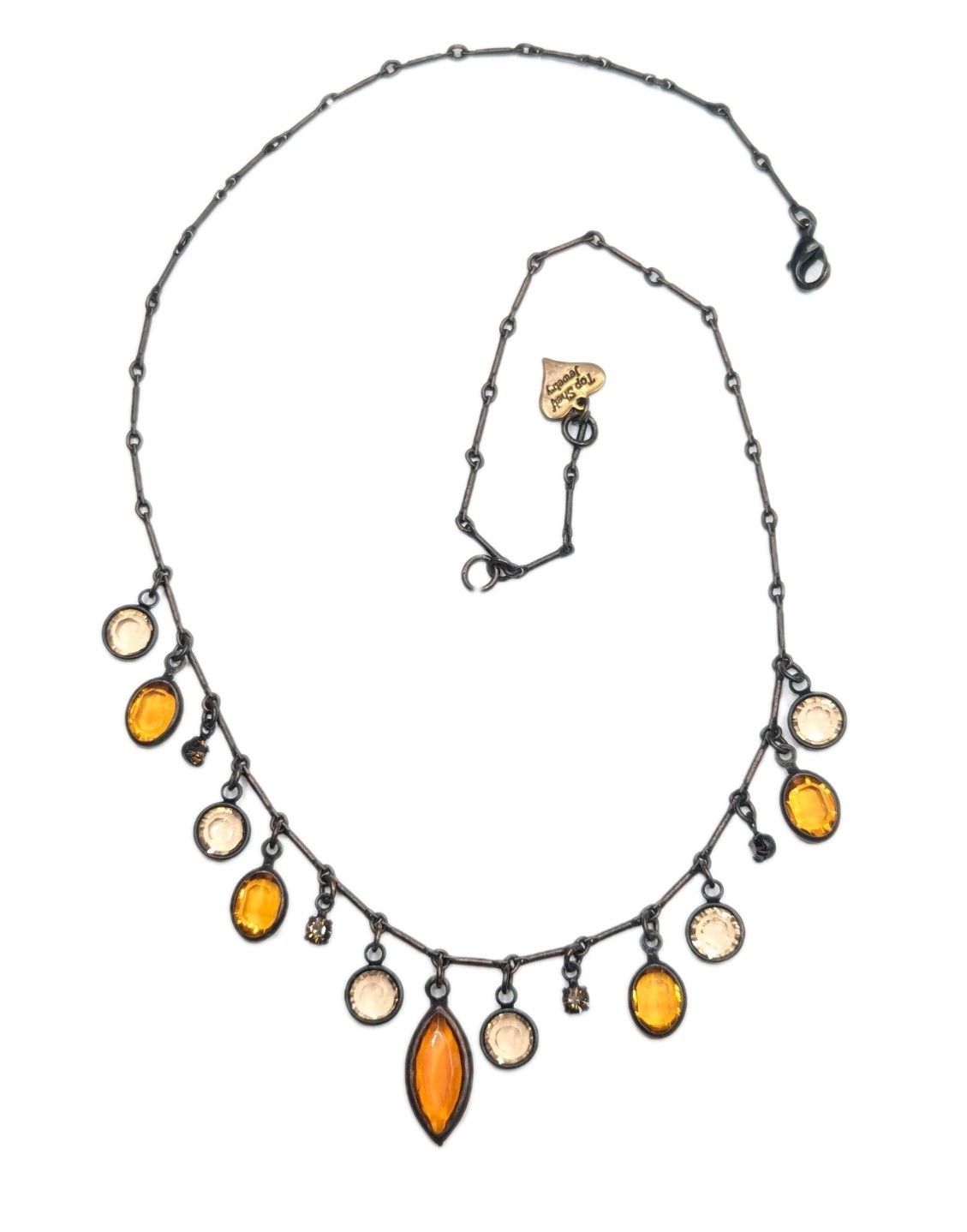 Top Shelf Bezel Crystal / Glass Rhinestone Charm Dangle Dark Metal Necklace