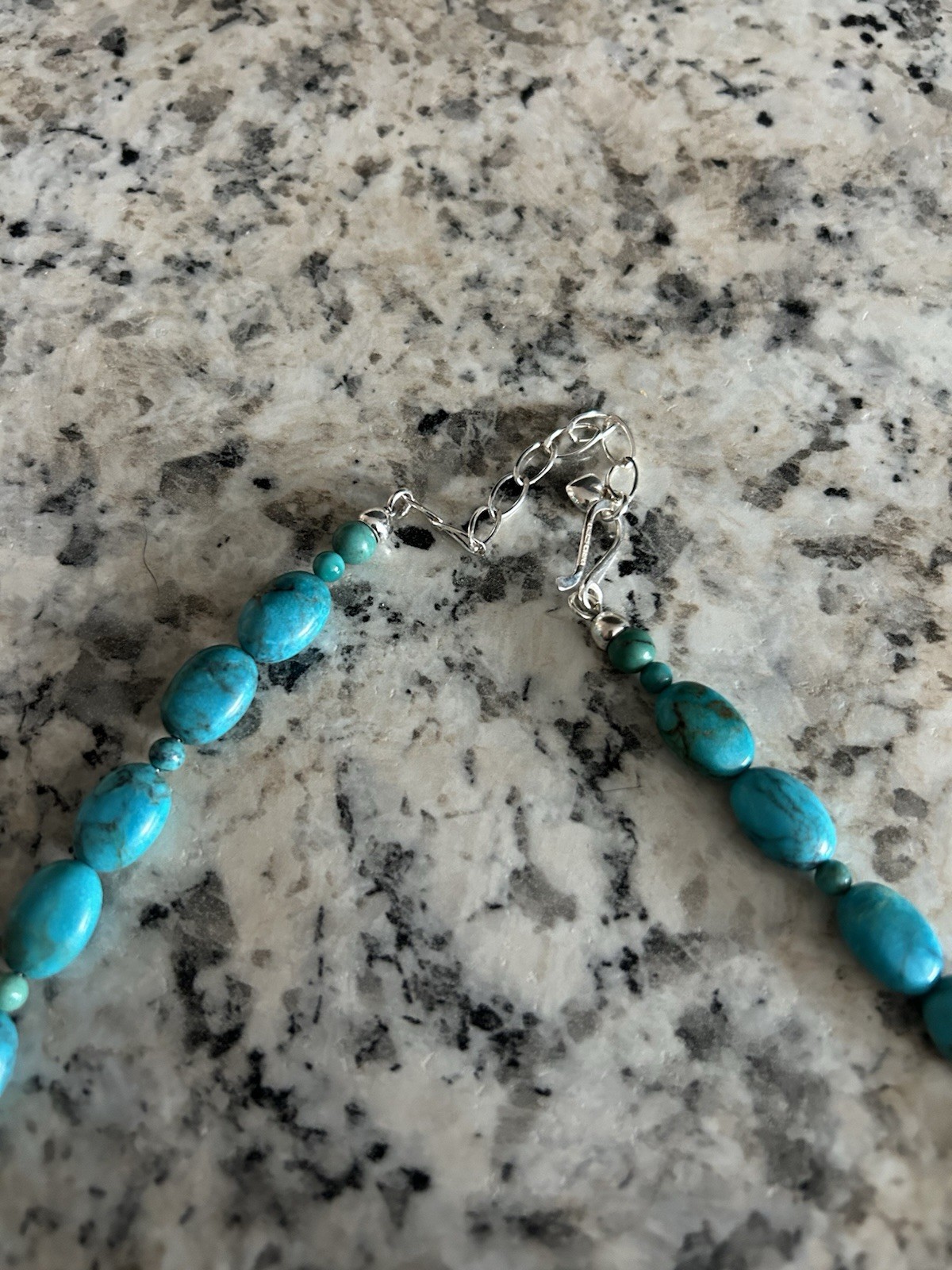 Turquoise Tibetan Stone Beaded Necklace Blue Silver Lobster Clasp Adjustable