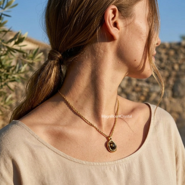 A+++ Genuine Tiger Eye Pendant Necklace Minimalist Stone Gold Amulet Jewelry